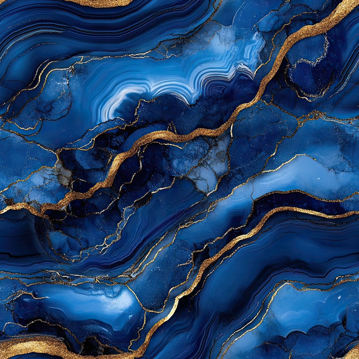 Royal Blue and Gold Agate Pattern 2 Minky Fabric