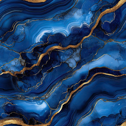 Royal Blue and Gold Agate Pattern 2 Minky Fabric