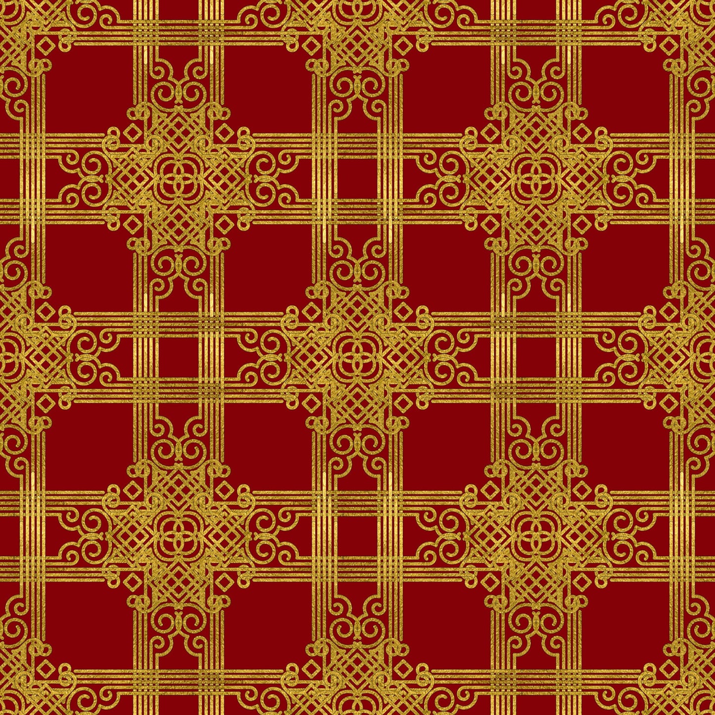 Red Gold Christmas Pattern 3 Quilting Cotton Fabric