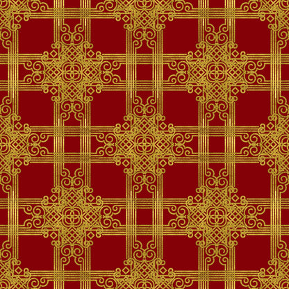 Red Gold Christmas Pattern 3 Quilting Cotton Fabric
