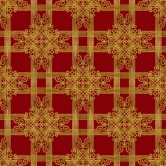 Red Gold Christmas Pattern 3 Quilting Cotton Fabric