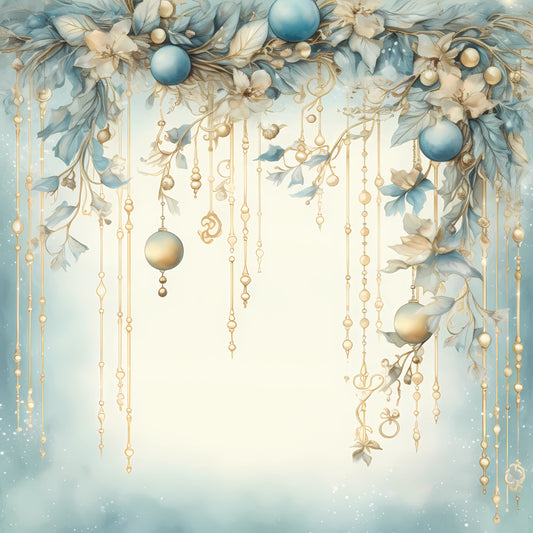 Light Blue and Gold Christmas Fabric Panel 37