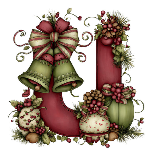 burgundy, forest green, cream, sage green, dusty rose, holiday, christmas, festive, bells, berries, bows, ribbons, ornamental, decorative, whimsical, vintage, elegant, traditional, nature, botanical, floral, grapes, fruit, seasonal, winter, autumn, wall hanging, home decor, decorative panel