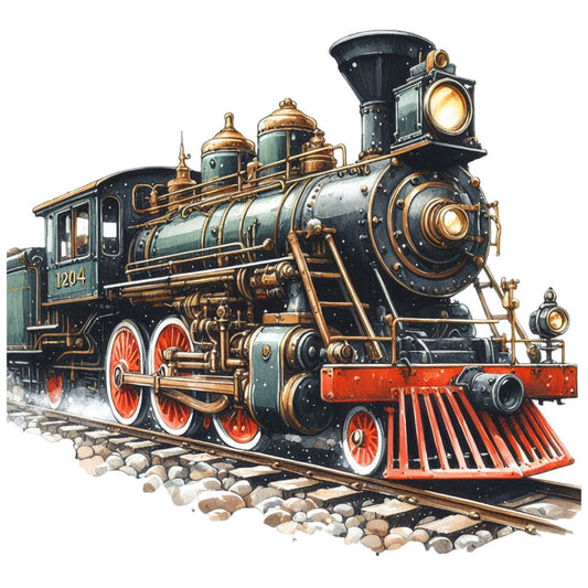 Watercolor Steam Train Fabric Panel 12