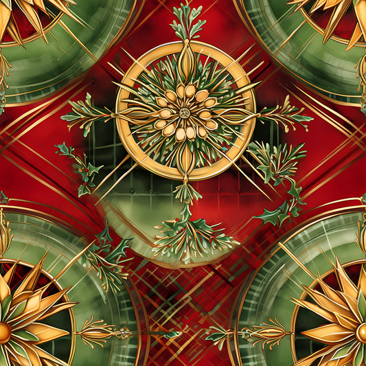 Red Green Gold Christmas Pattern 7 Quilting Cotton Fabric