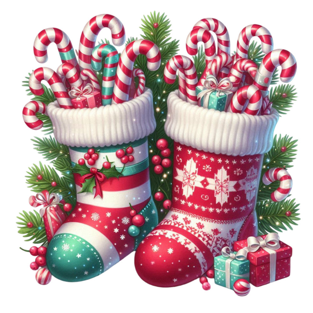 Christmas Stockings and Candy Canes Fabric Panel 8