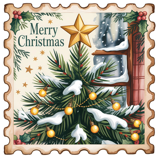 Vintage Christmas Stamps Fabric Panel 49