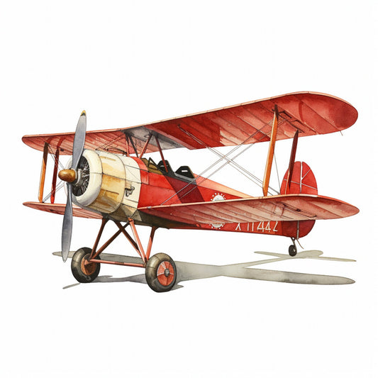 vintage airplane, red biplane, aviation, retro aircraft, rust red, cream, tan, beige, black, transportation, vintage travel, steampunk, historical, antique plane, nostalgic, adventure, aviation theme, pilot, classic aircraft, retro style, rustic, traditional, masculine, boys, timeless, heritage, collectible, wall hanging, home decor