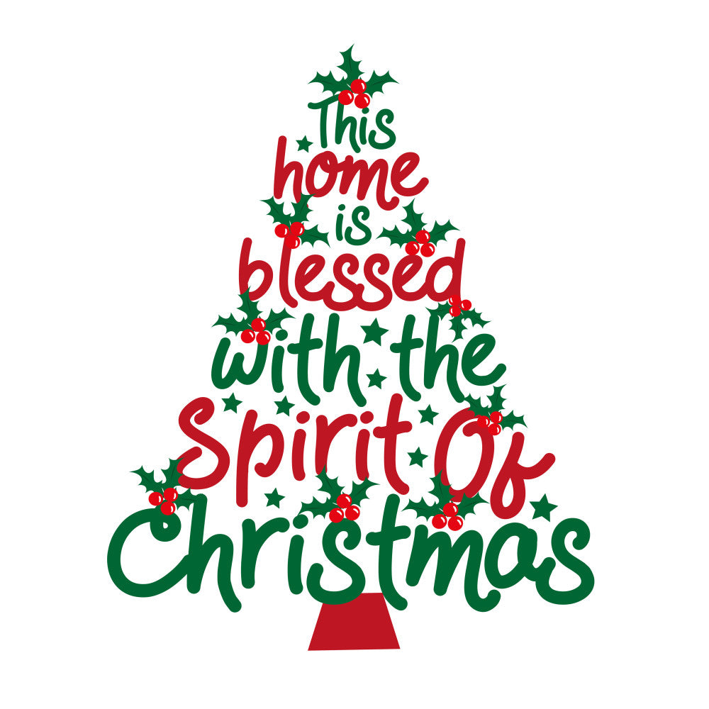christmas tree, red lettering, green text, holly leaves, red berries, white background, fabric panel, holiday theme, christmas message, festive design, quilting cotton, seasonal craft, winter colors, tree silhouette, decorative stars, craft project, sewing material, christmas spirit, holiday blessing, triangular shape