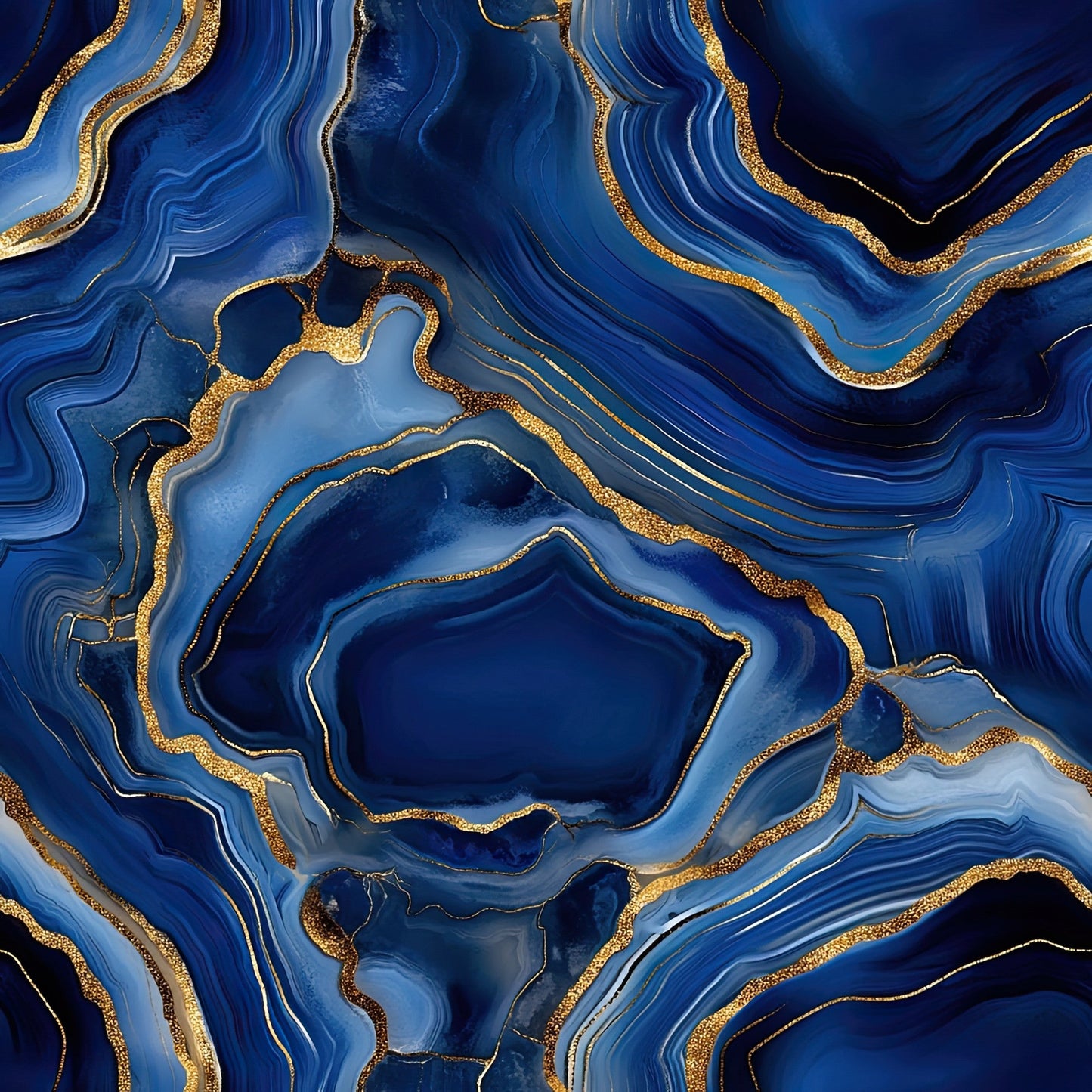 Royal Blue and Gold Agate Pattern 25 Quilting Cotton Fabric