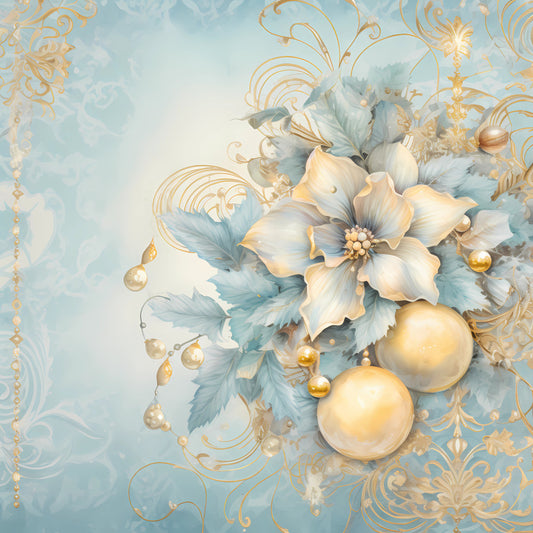 Light Blue and Gold Christmas Fabric Panel 18
