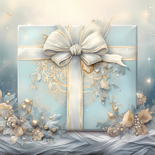 Light Blue and Gold Christmas Fabric Panel 20