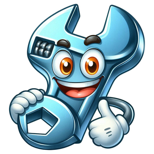 sky blue, bright blue, light blue, orange eyes, cartoon character, anthropomorphic tool, wrench, whimsical, playful, cheerful, cute, character design, child-friendly, kids, novelty, mechanical, tools, humorous, smiling face, thumbs up, fun, upbeat, vibrant, modern, illustrated, animated style, children's quilt, boys quilt