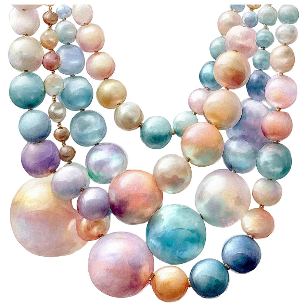 watercolor beads, iridescent spheres, pearl finish, pastel colors, soft pink, dusty blue, sage green, lavender purple, cream, bronze, metallic accents, gradient effect, ombre, three-dimensional beads, bubble pattern, polka dots, celestial, dreamy, whimsical, elegant, modern, contemporary, abstract, decorative, statement fabric, art deco, luxury, jewel tones, pearlescent finish, dimensional design
