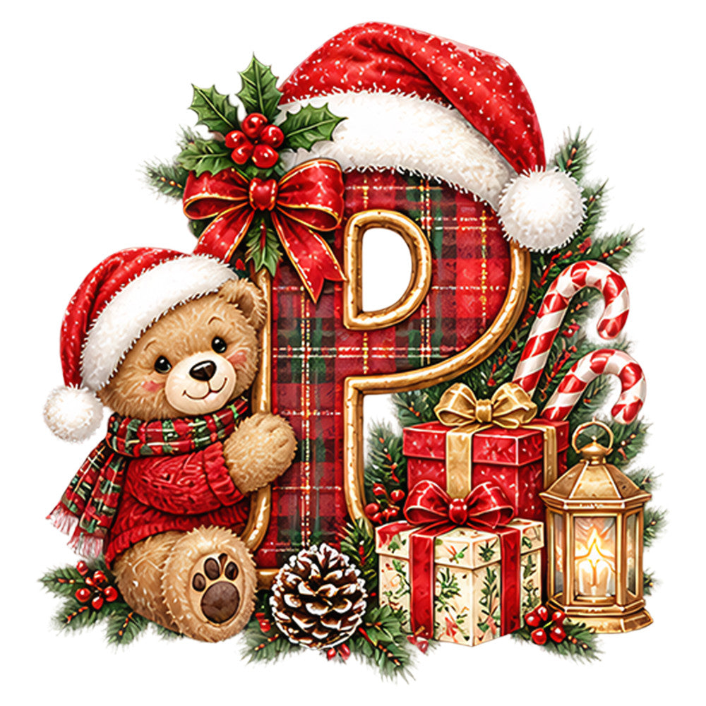 christmas, holiday, teddy bear, plaid, tartan, red, cream, forest green, gold, candy canes, pinecones, holly, berries, santa hat, gifts, presents, lantern, bows, ribbons, festive, whimsical, traditional, vintage, cozy, winter, seasonal, children, cute, decorative, panel print