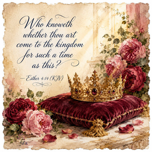 burgundy, dusty rose, blush pink, cream, gold, floral, roses, peonies, vintage, elegant, royal, crown, regal, scripture, bible verse, inspirational, religious, traditional, romantic, garden, nature, spring, summer, decorative pillow, wall hanging, home decor, heirloom, timeless