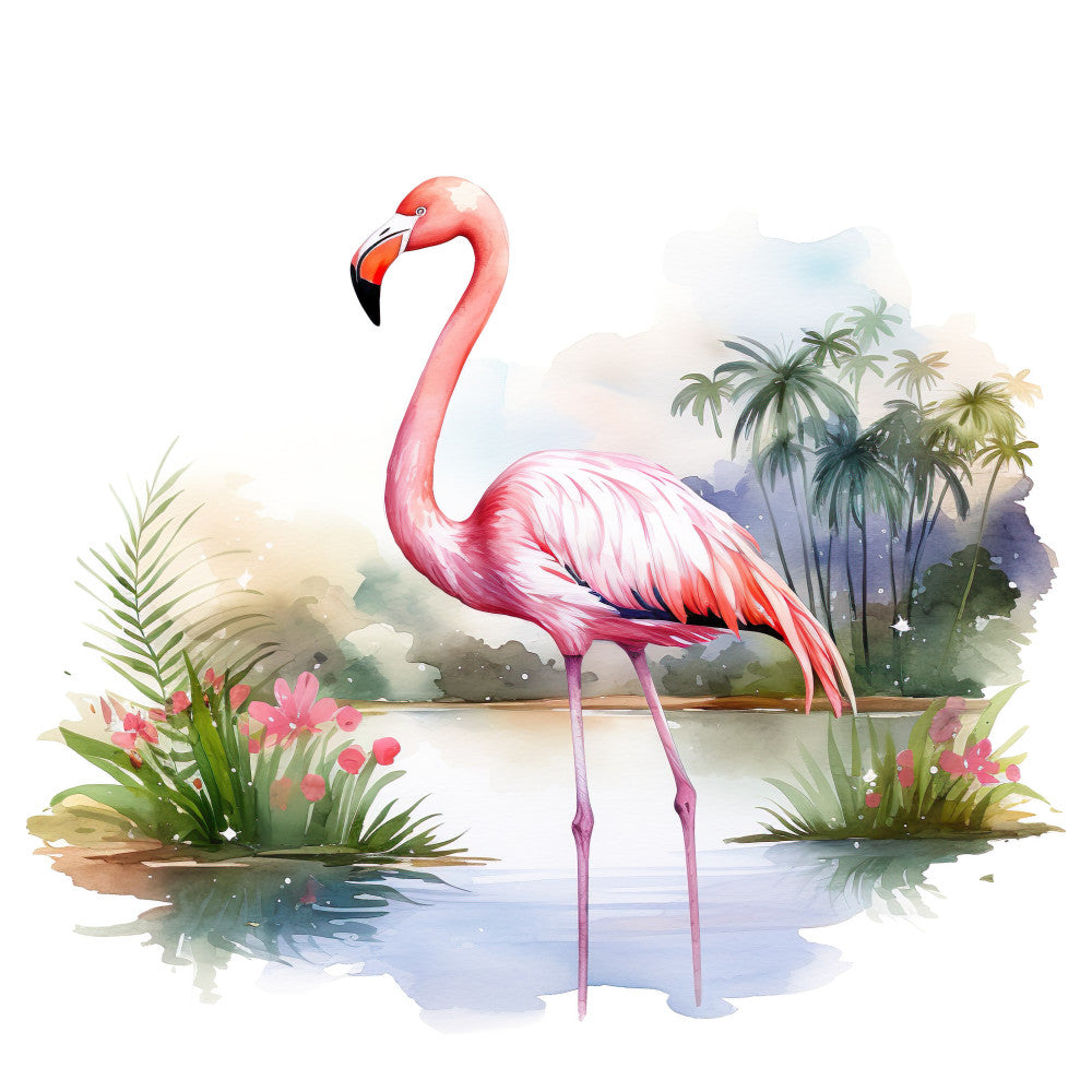 Watercolor Flamingos Fabric Panel 1