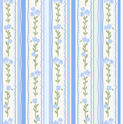Rosey Blue Stripes Pattern 1 Quilting Cotton Fabric