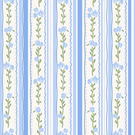 Rosey Blue Stripes Pattern 1 Quilting Cotton Fabric