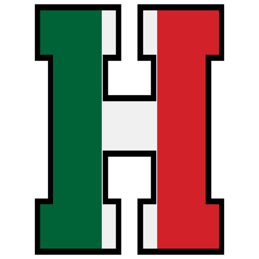 green, white, red, alphabet letter, mexico flag colors, fabric panel, quilting cotton, patriotic design, block letter, national colors, tricolor pattern, geometric design, bold letters, crafting material, sewing project, mexican theme, emerald green, crimson red, letter h, decorative fabric