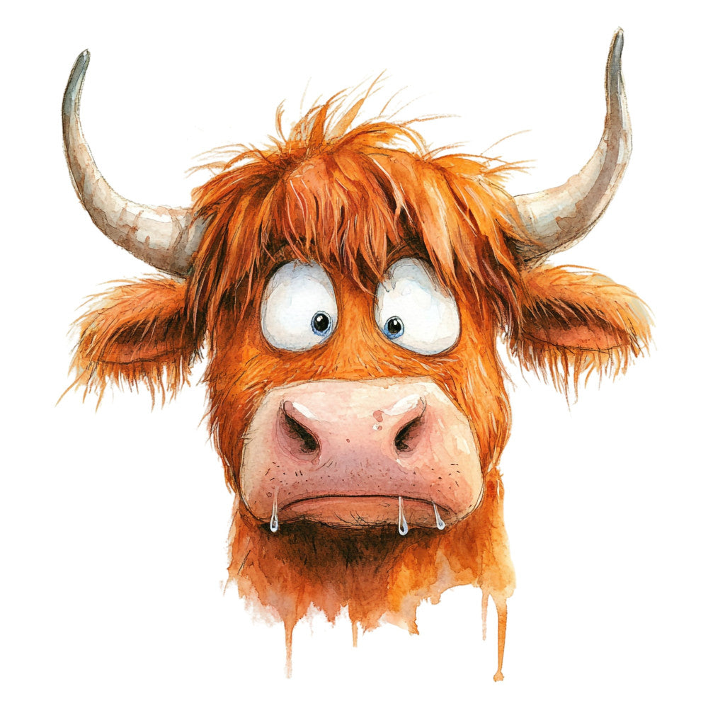 highland cattle, highland cow, rustic farm animals, orange, burnt orange, cream, beige, tan, whimsical, farmhouse, cartoon animals, folk art, naive art, animal portraits, funny animals, cow face, hairy cattle, long horns, rustic style, country style, farm theme, livestock, children's fabric, playful design, cute animals, watercolor style, animal illustration, folk style, vintage farmhouse