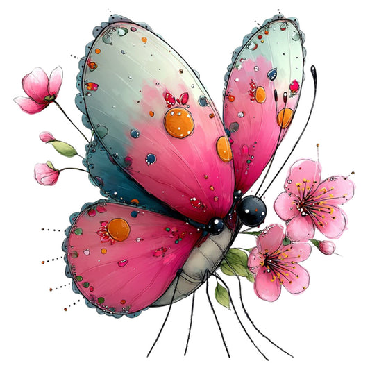butterfly, pink, coral pink, magenta, hot pink, gradient pink, teal, blue-green, orange, gold, floral, nature, whimsical, spring, summer, elegant, modern, butterflies, flowers, cherry blossoms, delicate, colorful, ombre, botanical, insects, garden, feminine, artistic, illustration, metallic accents