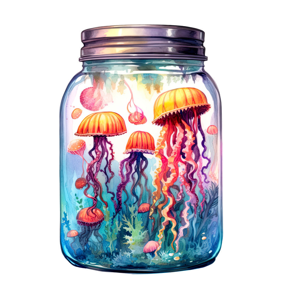 Jar with Glowing Jellyfishes Fabric Panel 2