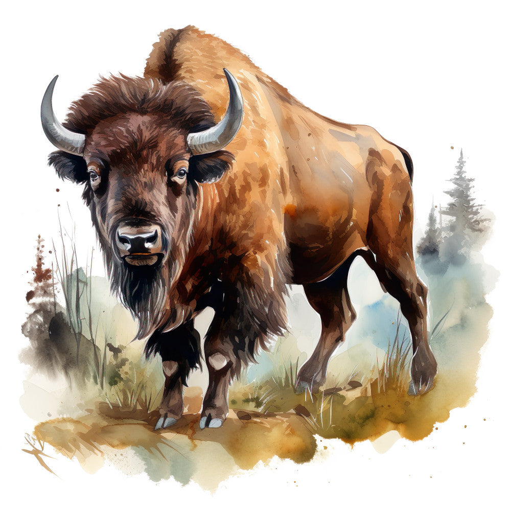 Watercolor Bison Fabric Panel 6