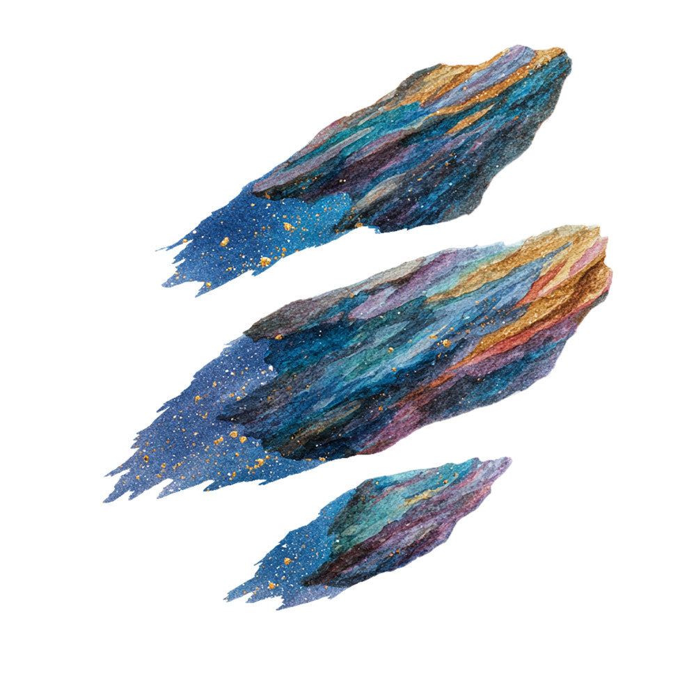abstract brushstrokes, metallic gold, deep blue, navy blue, teal, turquoise, purple, lavender, rose, copper, iridescent, watercolor, painted texture, modern art, contemporary, bohemian, celestial, cosmic, galaxy, elegant, artistic, statement piece, home decor, wall art, mixed media, layered colors, jewel tones, sparkle, shimmer, artistic expression