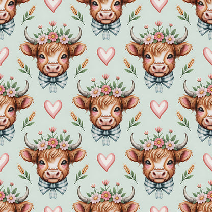 Highland Cow Heads Pattern 3 Quilting Cotton Fabric