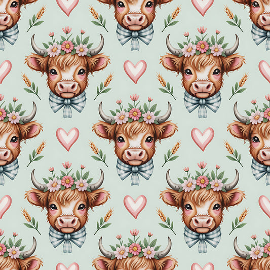 Highland Cow Heads Pattern 3 Quilting Cotton Fabric