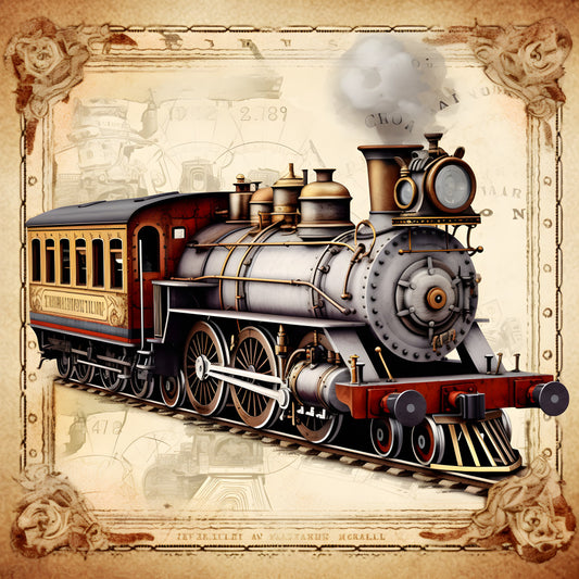 Shabby Chic Steampunk Train Fabric Panel 1