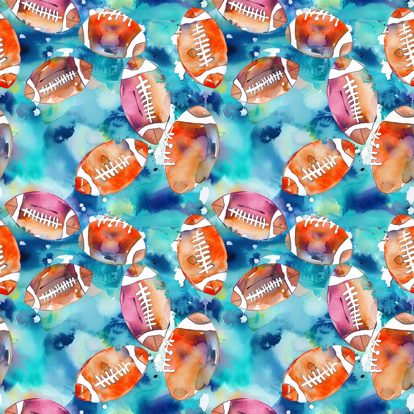 Watercolor Football Pattern 12 Quilting Cotton Fabric