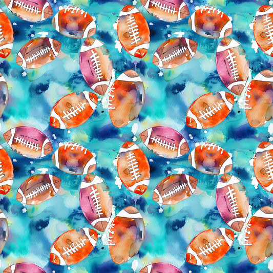 Watercolor Football Pattern 12 Quilting Cotton Fabric