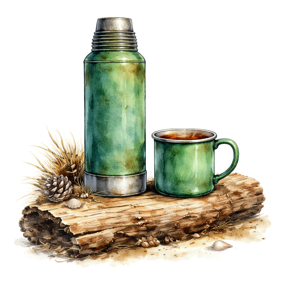 verdigris, patina, sage green, forest green, metallic gold, copper, vintage, rustic, camping, outdoor, nature, wilderness, thermos, lodge, cabin, farmhouse, botanical, pinecones, wheat, wood grain, log, adventure, retro, traditional, earthy, autumn, fall, neutral tones, heritage, nostalgic
