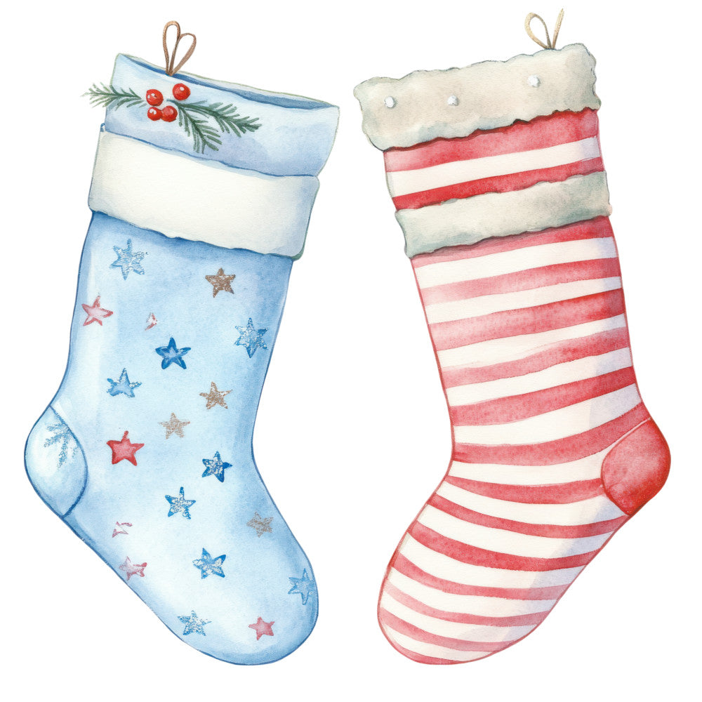 Watercolor Christmas Stockings Fabric Panel 4