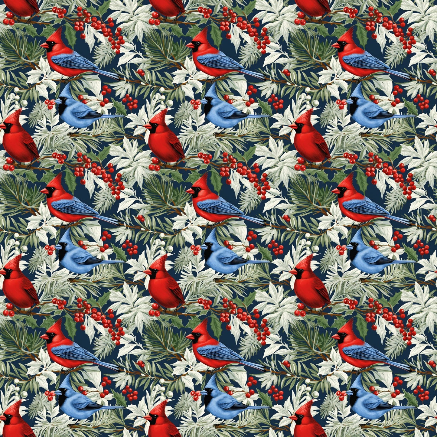 Allover Christmas Cardinals Pattern 1 Quilting Cotton Fabric