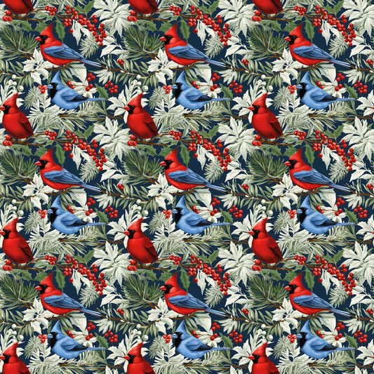 Allover Christmas Cardinals Pattern 1 Quilting Cotton Fabric