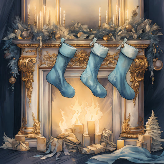 Light Blue and Gold Christmas Fabric Panel 34