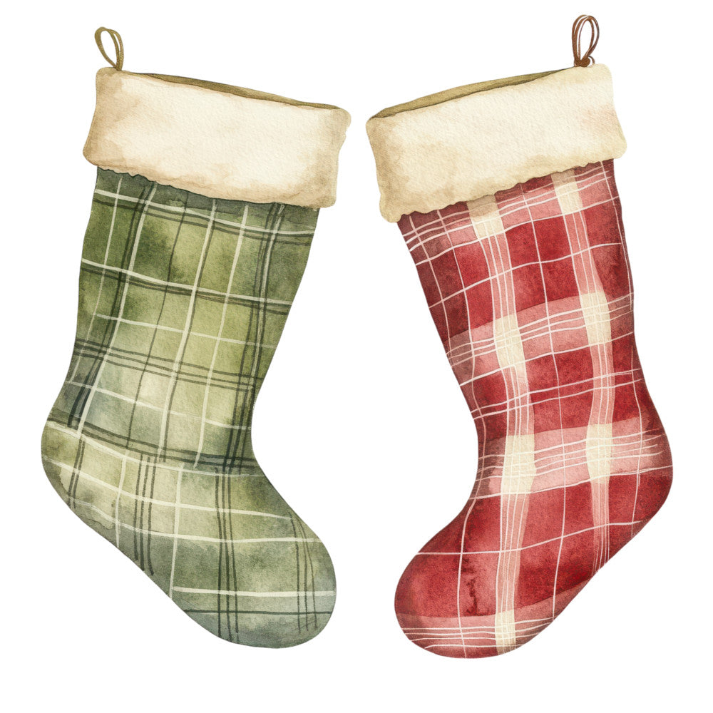 Watercolor Christmas Stockings Fabric Panel 10