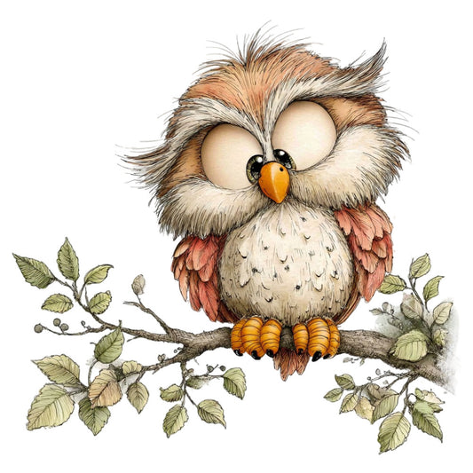 owl, brown, cream, beige, orange, tan, rust, woodland, nature, animals, birds, whimsical, cute, charming, autumn, fall, leaves, branches, tree branch, rustic, children, kids, baby, nursery, storybook, illustration, watercolor, detailed, naturalistic, perched