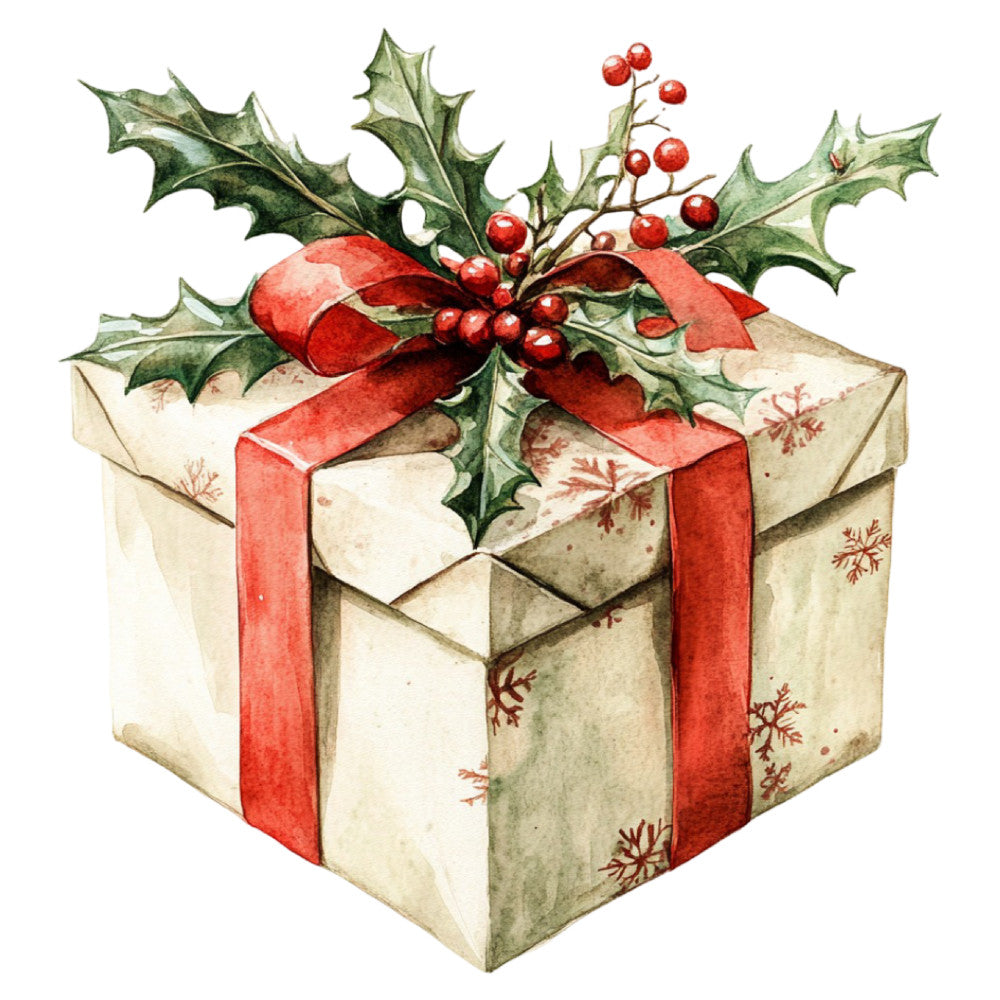 Watercolor Christmas Scene Fabric Panel 9