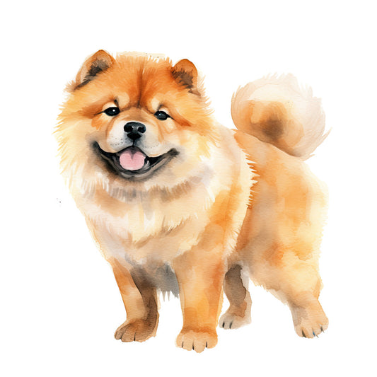 Watercolor Dogs Fabric Panel 24 featuring a detailed, colorful Chow Chow dog illustration on premium quilting cotton.
