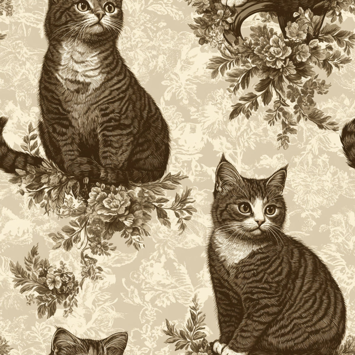 Sepia Kitten Toile Pattern 5 Minky Fabric