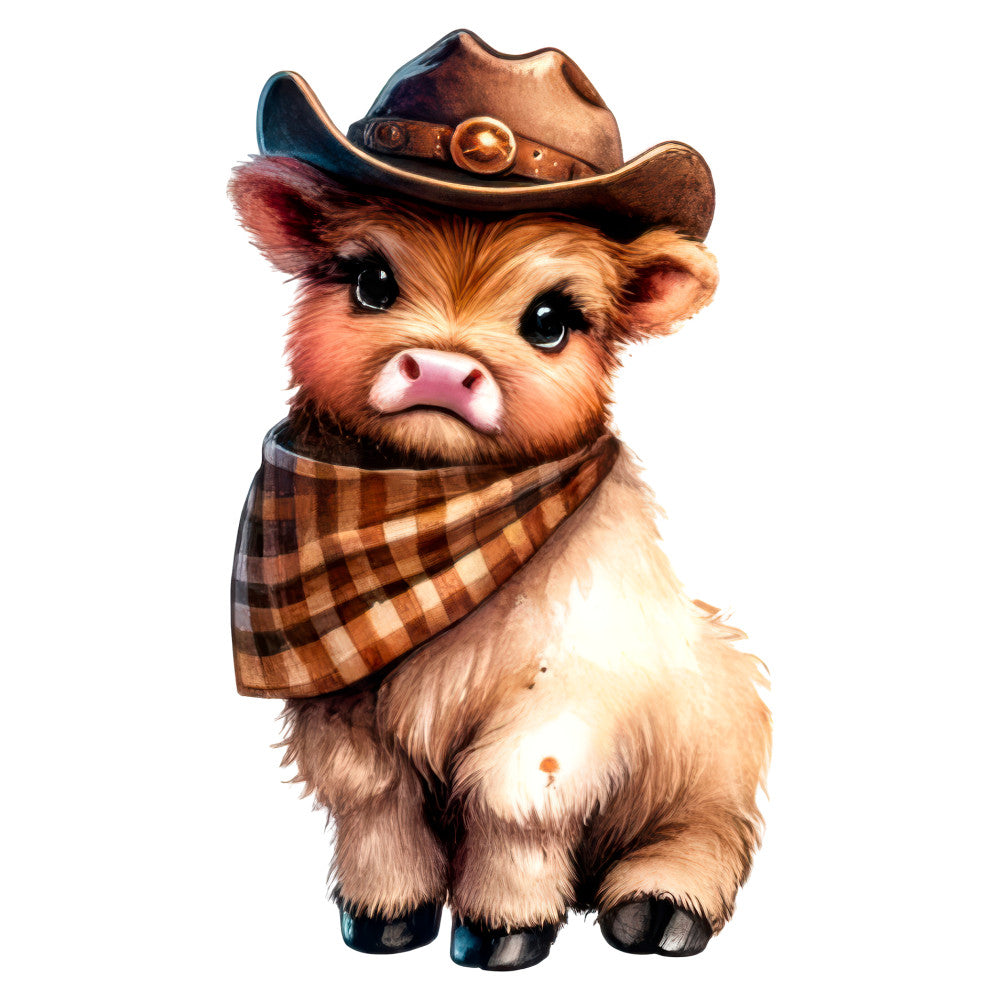 cowboy calf, western, rustic, brown, tan, cream, copper, plaid bandana, checkered, farm animals, livestock, cute animals, whimsical, country, farmhouse, animal characters, southwest, novelty print, children's, baby, playful, adorable, cow print, brown plaid, cream and brown, autumn colors, decorative panel, wall art, baby quilt