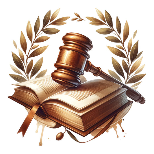 bronze, copper, gold, tan, cream, ivory, brown, gavel, law, justice, legal, books, library, laurel wreath, ribbon, elegant, traditional, professional, academic, scholarly, governance, authority, vintage, bronze metallic, wisdom, knowledge, education, formal, classic, decorative motif