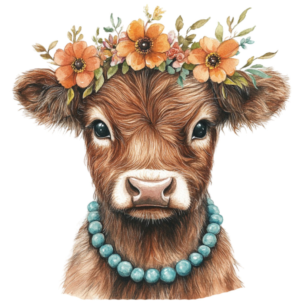 Cute Western Highland Cow Fabric Panel 15