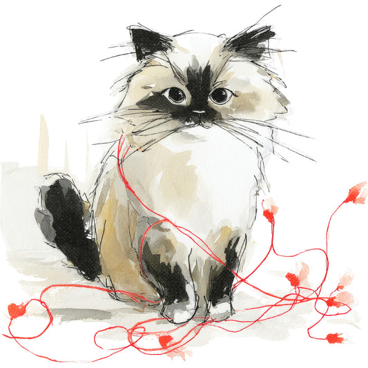 Handdrawn Christmas Cats Fabric Panel 36