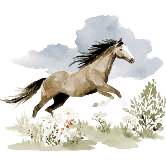 Watercolor Horses Fabric Panel 75