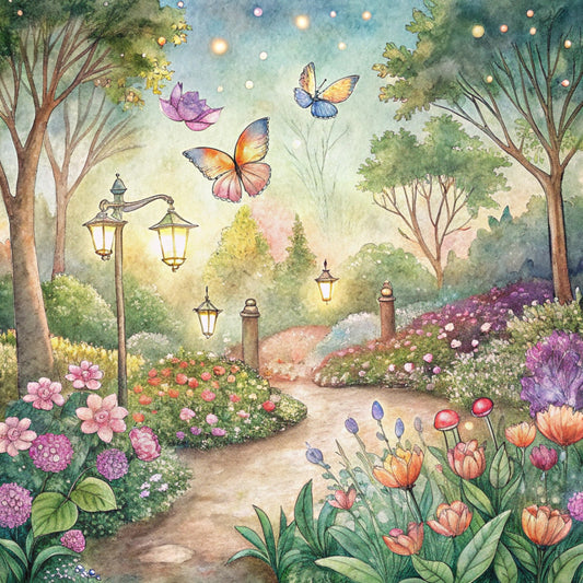 Floral Butterflies Scene Fabric Panel 26